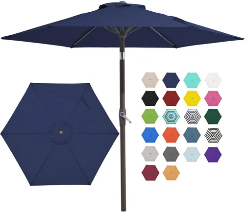 Miniatura 26 de JEAREY Sombrilla de patio de 7.5 pies con 6 varillas resistentes, botón de inclinación/manivela, sombrilla de mesa para jardín, terraza, patio Azul