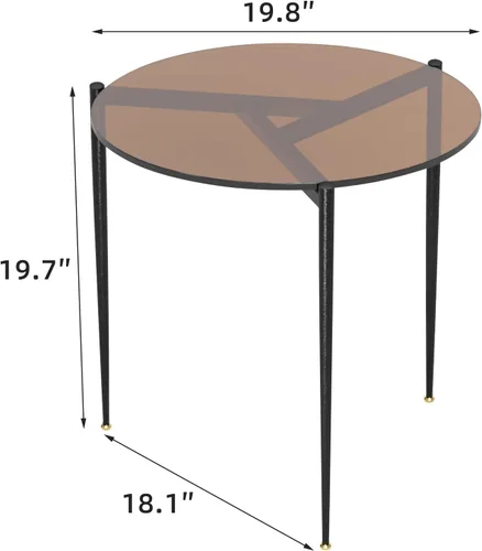 Miniatura 2 de Mesa auxiliar moderna redonda con patas de metal con tapa de vidrio templado, 19.8 pulgadas, color marrón