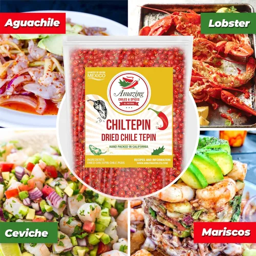 Miniatura 2 de Pimientos Chiltepin secos (Chile Tepin) – Bolsa de 4 onzas – Ideal para usar con mariscos, salsas, guisos, salsa, carnes. Muy caliente con un sabor