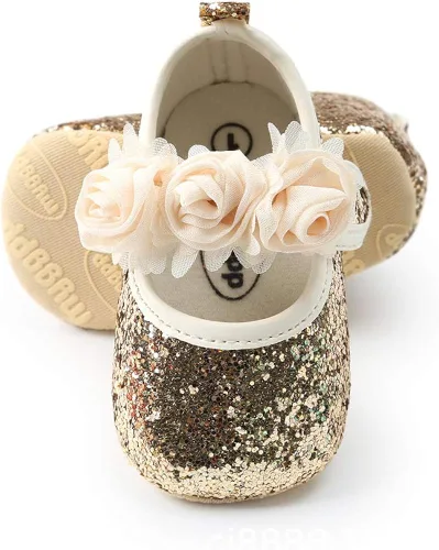 Miniatura 5 de Mary Jane - Zapatos planos con diadema con lazo, vestido de princesa floral para bebés, zapatos de cuna con suela suave, antideslizantes para niños