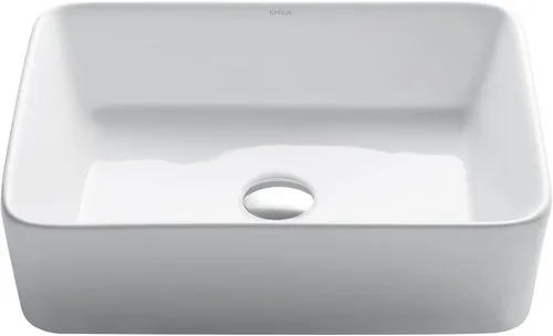 Miniatura 11 de KRAUS Elavo C-KCV-121-1200MB - Lavabo de baño de cerámica rectangular de porcelana blanca moderna de 19 pulgadas y grifo Arlo negro mate con drenaje
