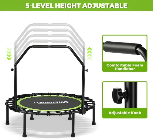 Miniatura 4 de ONETWOFIT Foldable Rebounder Trampoline for Adults, 40/45” Mini Fitness Trampoline W/Adjustable Foam Handle Bungees, Quiet Exercise Trampoline for