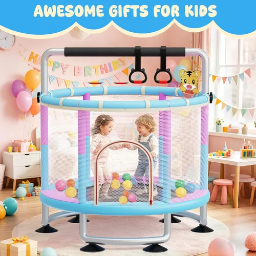 Miniatura 3 de 60" Toddler Trampoline for Kids,5FT Kids Trampoline for Toddlers 1-3,Upgrade Adjustable Kids Trampoline Indoor Outdoor,Mini Trampoline for Kids Rosa