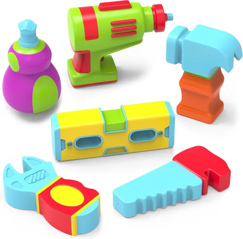 Tub Works® Tools™ - Juguetes de baño sin moho, paquete de 6 | Diseño de juguetes de baño sellados y sin agujeros que mantiene la humedad fuera |
