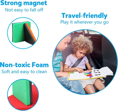 Miniatura 4 de Vanmor Rompecabezas de Tangram de viaje, 3 juegos de tangram magnético con solución 240, bloques de patrón de forma Montessori, rompecabezas