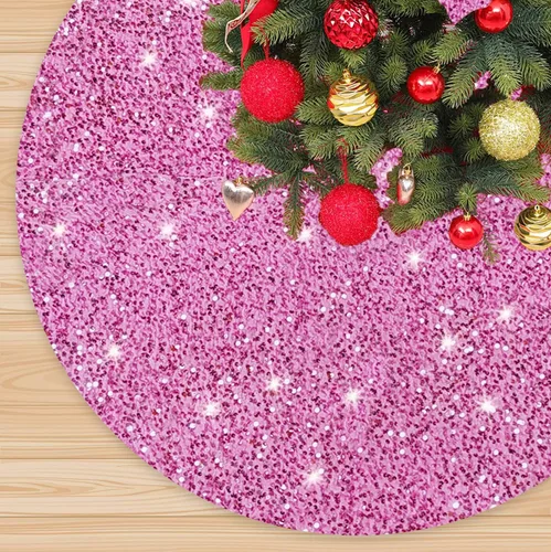 Miniatura 9 de Falda de árbol de Navidad rosa intenso de 46 pulgadas, falda de árbol de Navidad con lentejuelas brillantes, falda de árbol de Navidad fucsia