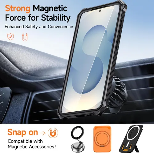 Miniatura 2 de Funda magnética para Samsung Galaxy S24 FE con soporte y protector de pantalla [compatible con Magsafe] antideslizante, cuerpo completo, doble capa