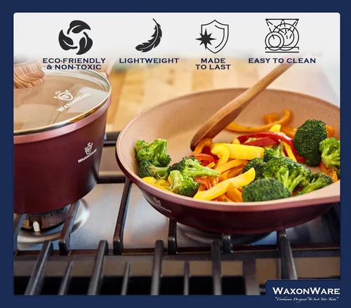 Miniatura 4 de Waxonware Juego de ollas y sartenes de cocina antiadherentes con revestimiento alemán, juego de utensilios de cocina de alta calidad, apto