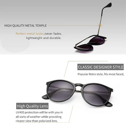 Miniatura 3 de SUNGAIT Gafas de sol redondas vintage para mujeres y hombres, estilo clásico retro