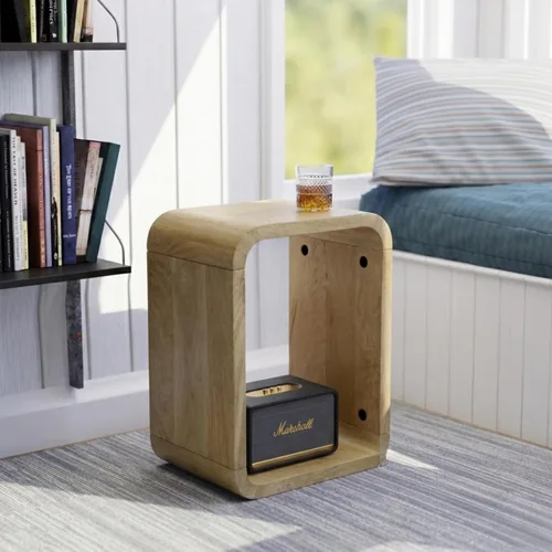 Miniatura 11 de Relso Aurora - Mesita de noche de madera maciza con estante abierto, mesa de noche con acabado negro, mesa auxiliar para dormitorio, sala de estar