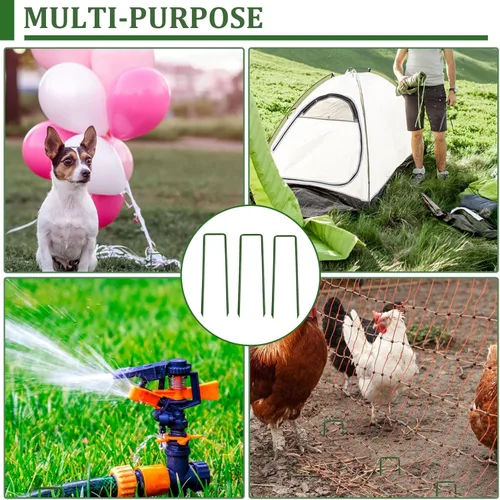 Miniatura 6 de Estacas de jardín galvanizadas de 6 pulgadas, grapas de césped verde tipo U para césped artificial, a prueba de óxido, estacas para asegurar vallas