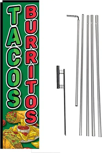 Miniatura 9 de Pupusas - Bandera rectangular de plumas con kit de poste y pico de tierra para restaurantes, mercados, propietarios de negocios