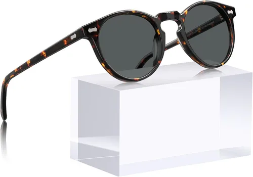 Miniatura 43 de CARFIA Gafas de sol polarizadas de acetato redondo para mujer, protección UV de cara pequeña con funda de cuero CA5288