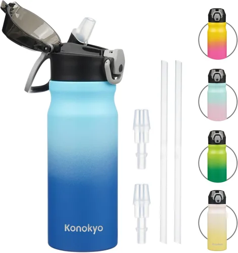 Miniatura 40 de Konokyo Botella de agua aislada de 22 onzas con pajilla, asa de transporte, verde militar