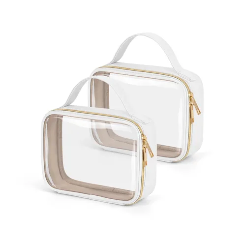 Miniatura 29 de Bolsa de aseo transparente Wedama, paquete de 2 bolsas de maquillaje transparentes con asas, bolsas cosméticas de PVC para mujeres y hombres, bolsas