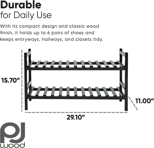 Miniatura 3 de PJ Wood Organizador apilable de madera para almacenamiento de armarios, estantes de entrada, armario escalonado para zapatos, capacidad de 6 pares