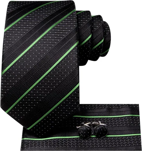 Miniatura 175 de Hi-Tie Corbatas de seda para hombre, diseño de cachemira a rayas, con bolsillo, gemelos cuadrados, conjunto formal de negocios