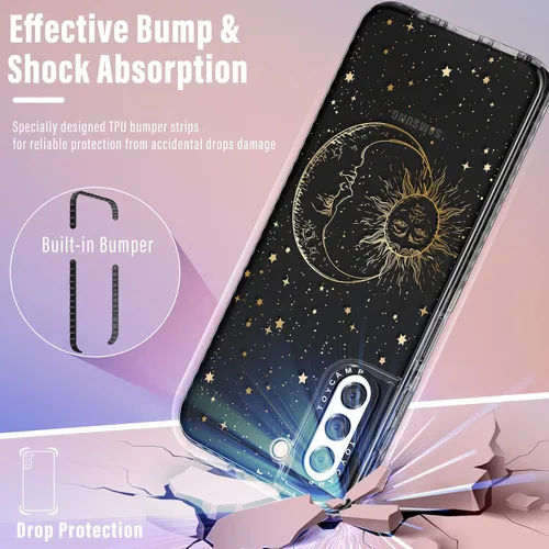 Miniatura 4 de Toycamp Funda para Samsung Galaxy S22, diseño de estrellas de sol y luna para mujeres, hombres, niñas, niños, adolescentes, funda con purpurina