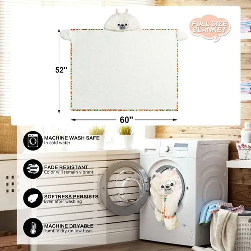 Miniatura 6 de Manta con Capucha de Llama Alpaca Usable para Adultos – Mullida Súper Suave Cálida Acogedora de Franela de Felpa y Sherpa Sudadera con Capucha Manta
