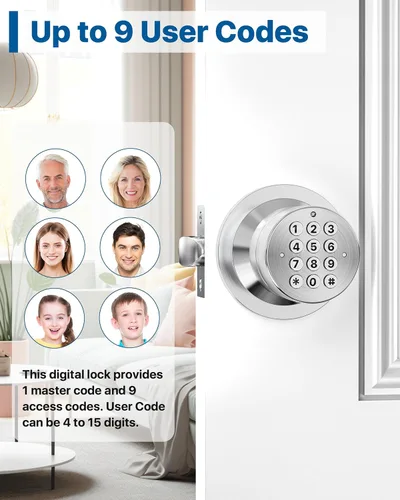 Miniatura 2 de Pomo de puerta con teclado, cerradura de puerta con código, cerradura de puerta con teclado de entrada sin llave con manija para puerta delantera