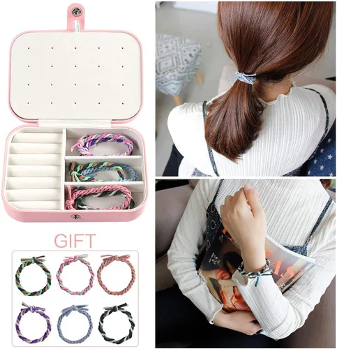 Miniatura 7 de DREAMGLAMOUR Joyería de viaje caja de viaje de doble capa joyero de viaje regalo para mujeres niñas con 6 pulseras de regalo collar aretes anillos