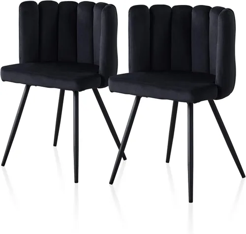 Miniatura 11 de TUKAILAi Cute Petal - Silla de comedor moderna de terciopelo con respaldo en forma de concha, asiento acolchado grueso y patas de metal negro, silla