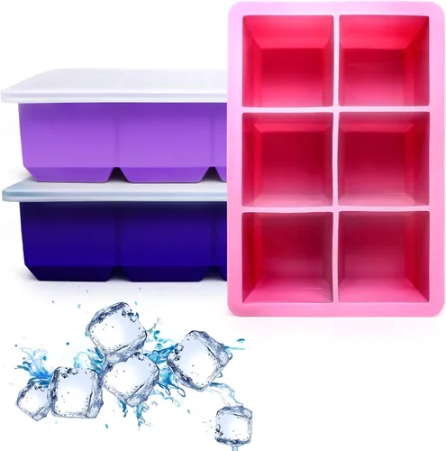 Miniatura 20 de Excnorm Bandejas de silicona para cubitos de hielo, paquete de 3, moldes de silicona para cubitos de hielo de gran tamaño con tapa extraíble a