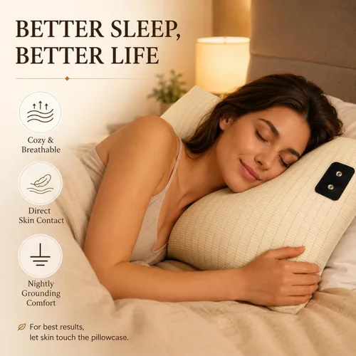 Miniatura 7 de Funda de Almohada con Conexión a Tierra Queen Conductiva, Fundas de Almohada con Conexión a Tierra de Algodón Orgánico, Sábanas con Conexión a