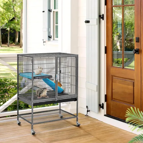 Miniatura 2 de Yaheetech Jaula Metálica con Ruedas para Ratas Adultas/Hurones/Chinchillas Jaula para Animales Pequeños con Rampa Removible y Plataforma Negra