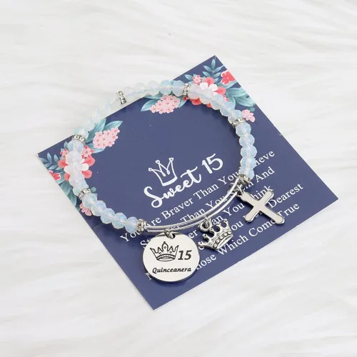 Miniatura 7 de FEELMEM Pulsera con cuentas para niña dulce 15, regalo de quinceañera, regalo de quinceañera, fiesta de cumpleaños 15, regalos para ella