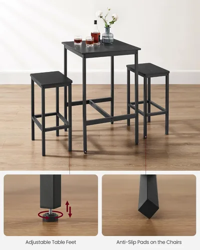 Miniatura 8 de VASAGLE - Juego de mesa de bar y sillas, mesa cuadrada con 2 taburetes, juego de pub para comedor para 2, ahorro de espacio para cocina, desayuno