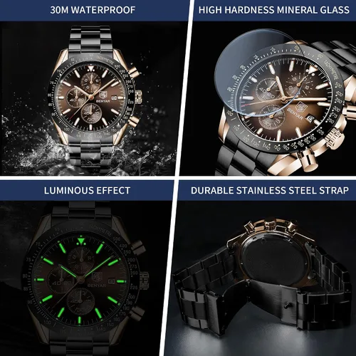 Miniatura 5 de BENYAR Reloj analógico de cuarzo cronógrafo impermeable luminoso de diseñador para hombre, reloj de pulsera para hombre, para negocios, trabajo