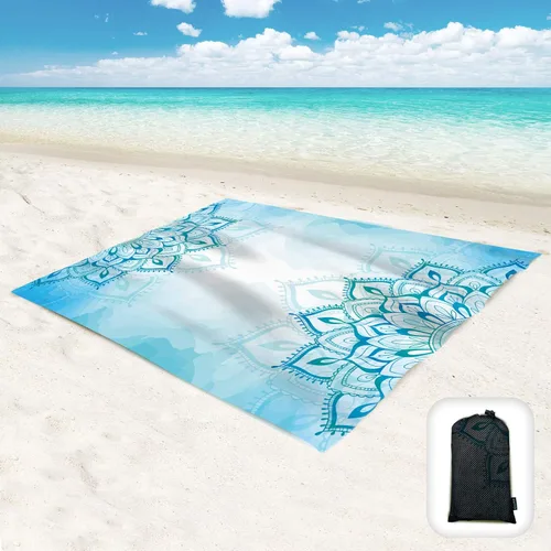 Miniatura 9 de Manta de playa impermeable a prueba de arena, de gran tamaño de 95 x 80 pulgadas, tapete de playa sin arena con bolsillos en las esquinas, bolsa
