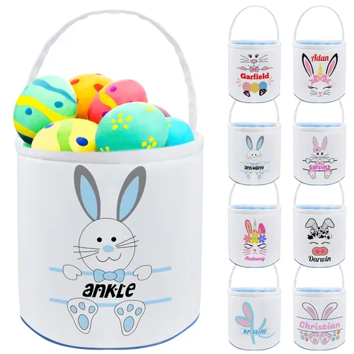 Miniatura 12 de Cesta de Pascua personalizada con nombre, bolsas de lona personalizadas para niños, cestas de Pascua para bebés, niños y niñas, color azul
