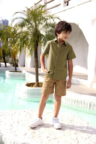 Miniatura 6 de Camisa de vestir de manga larga para niño, cuello clásico, con botones, de algodón liso, con bolsillo en el pecho