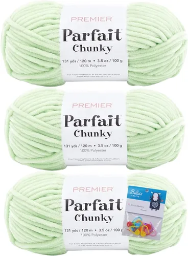 Miniatura 22 de Premier Yarns Parfait - Hilo de felpilla grueso, 3.5 onzas, peso súper voluminoso, paquete de 3 unidades con soportes para punto de Bella (chocolate)