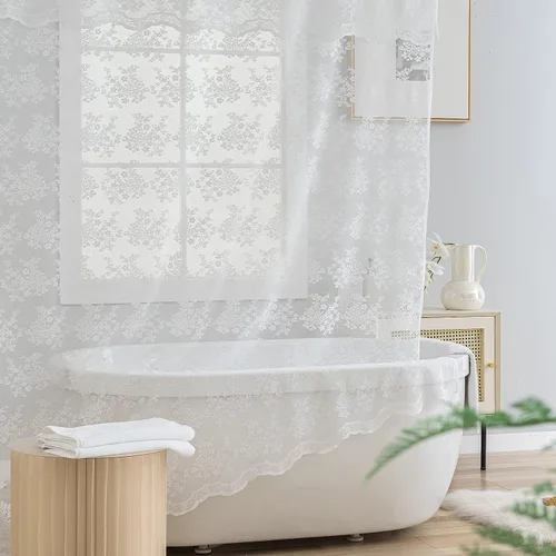 Miniatura 35 de TUDECO Cortina de Ducha Blanca Tamaño Cabina - Cortina de Ducha de Encaje Campestre 36 x 72 Pulgadas con Cenefa Adjunta, Cortina de Ducha Estrecha