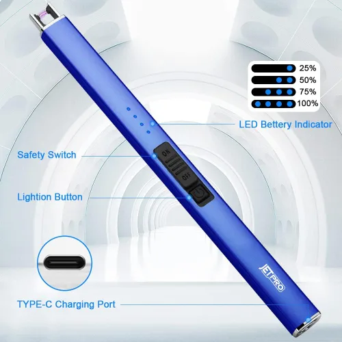 Miniatura 3 de Encendedor eléctrico de arco resistente al viento, sin llama, recargable por USB, con bloqueo de seguridad para velas, barbacoa, camping