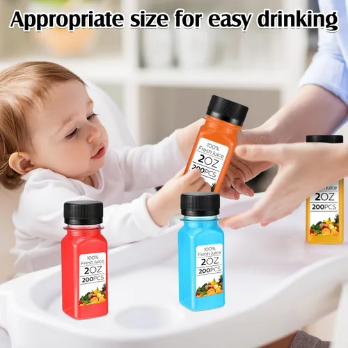 Miniatura 7 de Sliner 200 botellas pequeñas de plástico para jugo de 2 onzas, botella de jugo de jengibre con tapas, recipiente para bebidas transparentes