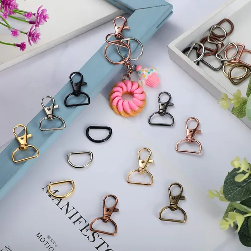 Miniatura 5 de Hotop 100 ganchos de clip para llavero con clip de anillo en D, ganchos giratorios y anillos para llavero en D, cierre de pinza de langosta