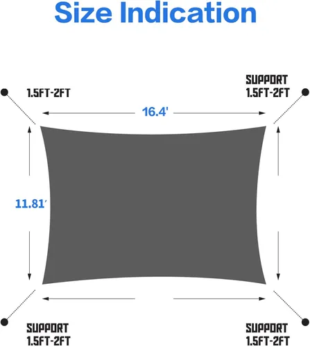 Miniatura 2 de IFAST Toldo tipo vela rectangular de 16.4 x 11.81 pies, cubierta superior, tela resistente y duradera, impermeable, refugio para patio, jardín