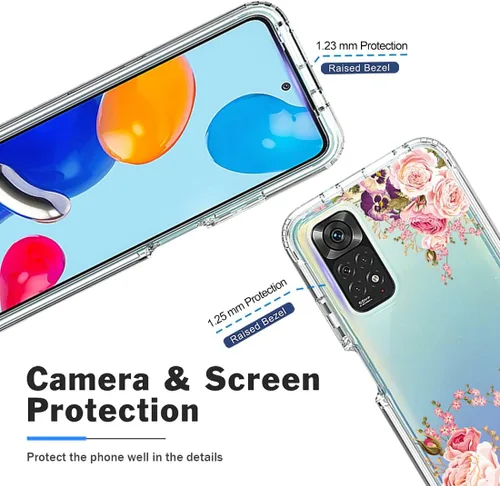 Miniatura 2 de Funda para Redmi Note 11 (4G)/Redmi Note 11S con protector de pantalla de vidrio templado, cuerpo completo, lindo diseño floral, a prueba de golpes