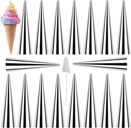 Moldes de cuerno de crema, 16 piezas de gran tamaño de 4.7 pulgadas, conos de horneado de acero inoxidable, moldes cónicos daneses para pastelería