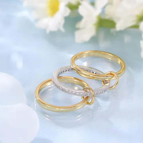 Miniatura 4 de Anillos apilables de oro para mujer, no se deslustra, juego de 3 anillos entrelazados con circonita cúbica, delicados anillos chapados en oro de 18