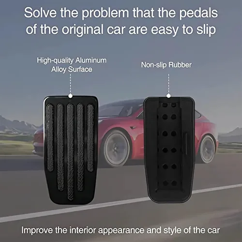 Miniatura 6 de Juego de Almohadillas de Pedal para Tesla Model 3 Model Y 2022-2025, Accesorios de Coche de Aluminio+Goma Antideslizante, Cubiertas de Pedal de Negro