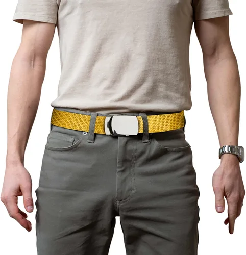 Miniatura 2 de Hold'Em Cinturones militares de lona para hombres, hebilla deslizante de plata pulida, resistente, ajustable