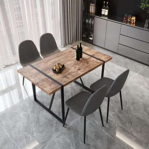 Miniatura 32 de YYQ Juego de mesa de comedor para 4, mesa de cocina de madera de 59 pulgadas y sillas para 4, moderno juego de mesa de comedor de 5 piezas con 4