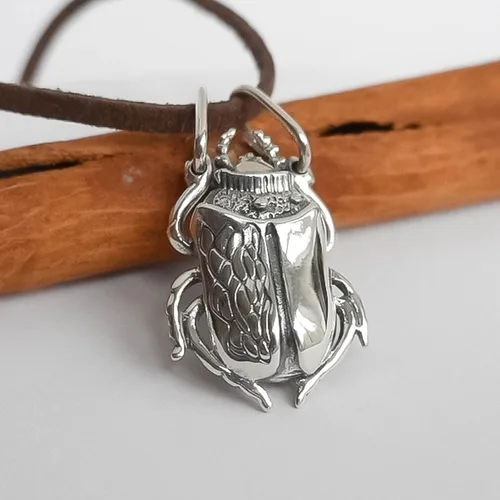 Miniatura 2 de 925 Sterling Silver Egyptian Scarab Beetle Necklace - Attract Money Wealth Amulet - Ancient Egypt Good Luck Talisman - Realistic Detailed Bug