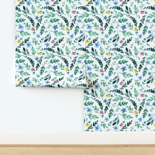 Miniatura 4 de Spoonflower Muestra de papel tapiz extraíble - Flor jardín acuarela florece azul amarillo rosa delicado botánico personalizado pre-pegado papel