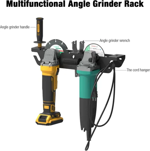 Miniatura 5 de UNITEDPOWER Soporte de amoladora angular - Estante de almacenamiento/soporte de 4 bahías con colgador de cable, soporte de montaje en pared